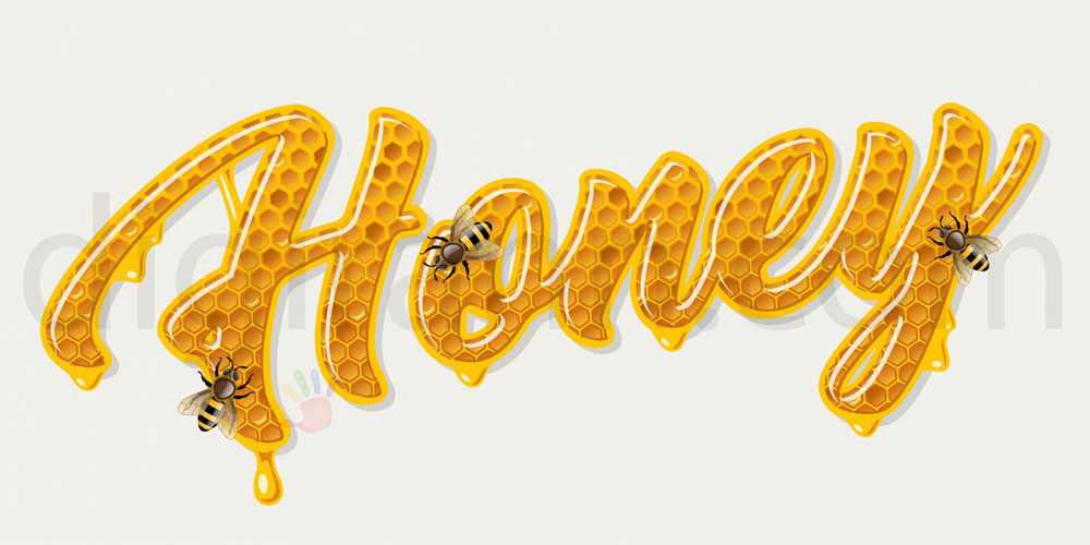 نمای نزدیک از لیبل و برچسب ظروف بسته بندی عسل حاوی زنبورعسل موم و عسل خام و خالص