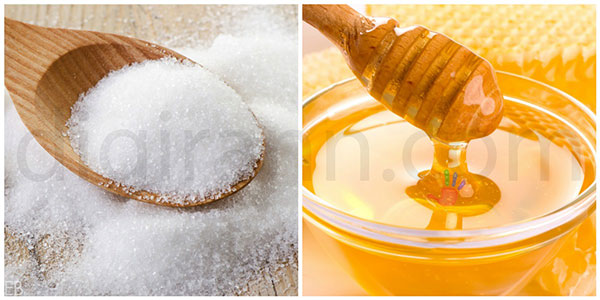 مقایسه تصویر عسل بهتر است یا شکر سفید در کنار هم